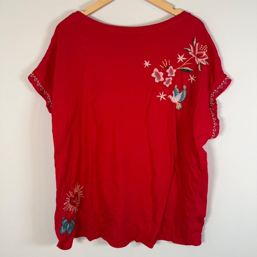 Johnny Was Embroidered Floral Butterfly Top XL 100% Cotton Short Sleeve FLAW - Picture 8 of 8